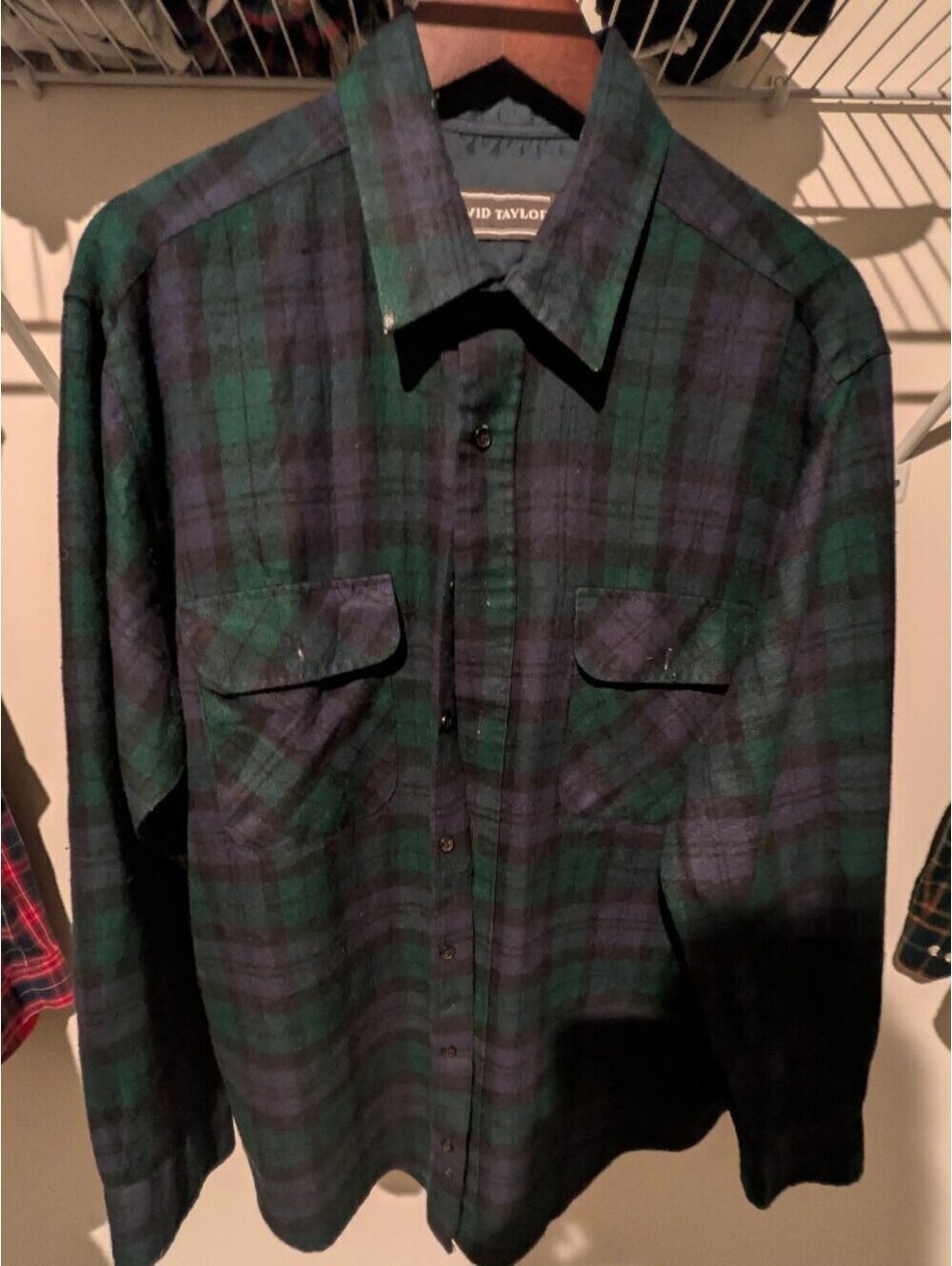 David Taylor Mens Green Navy Plaid Flannel Shirt
